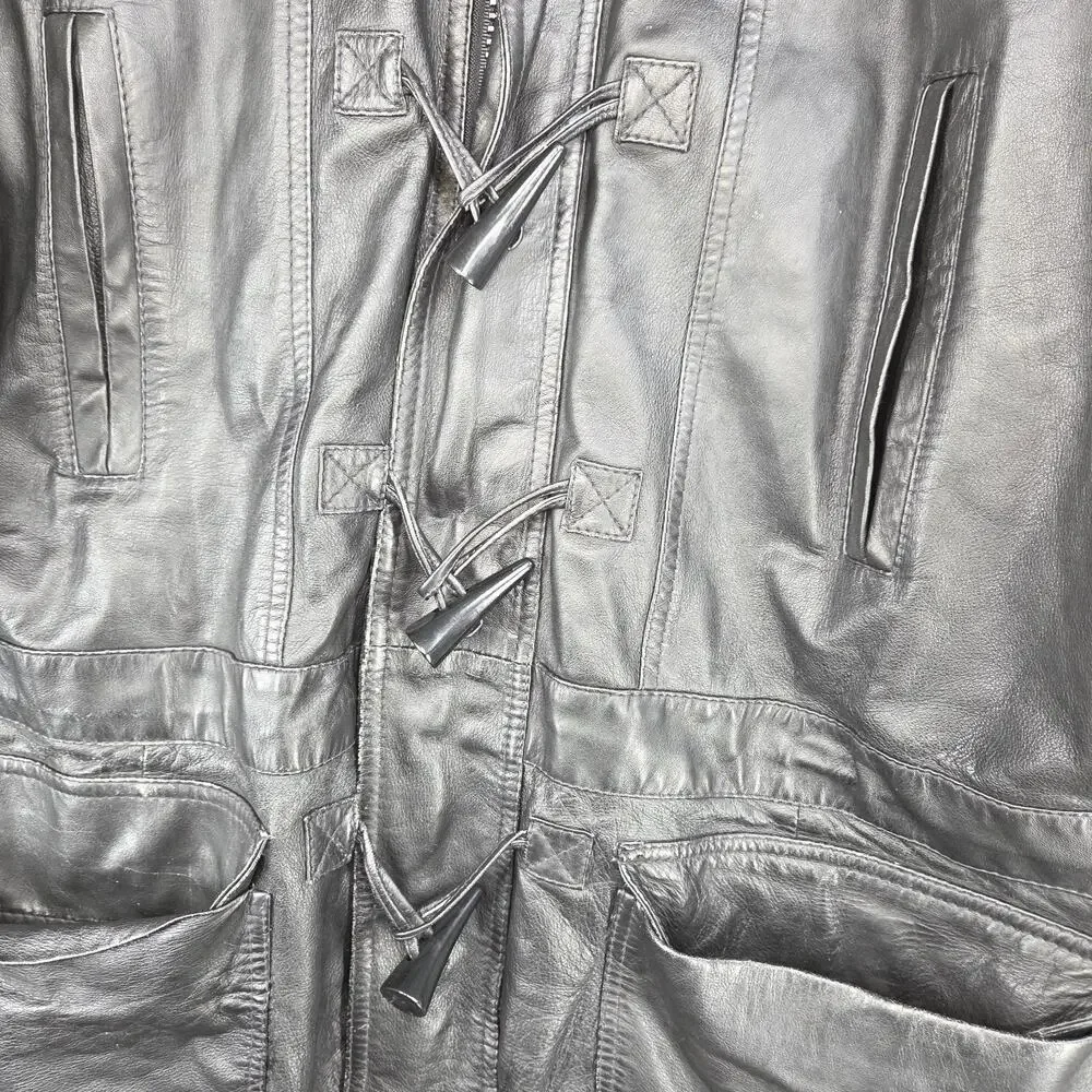 Vtg City Streets Jacket Mens Lamb Black Leather Mens Medium Horn Toggle Fastner